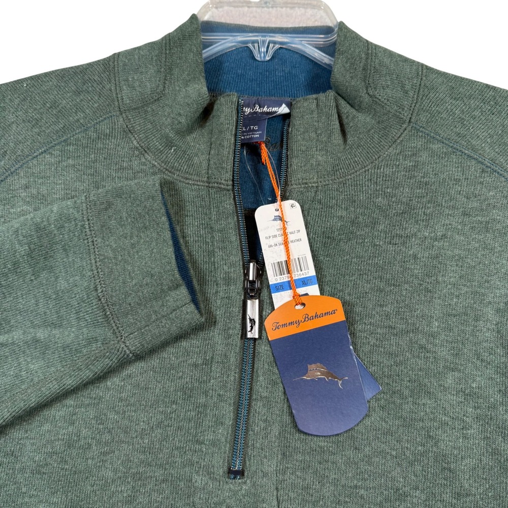 NEW Tommy Bahama Reversible Half Zip Pullover Mens XL Green Classic Cotton